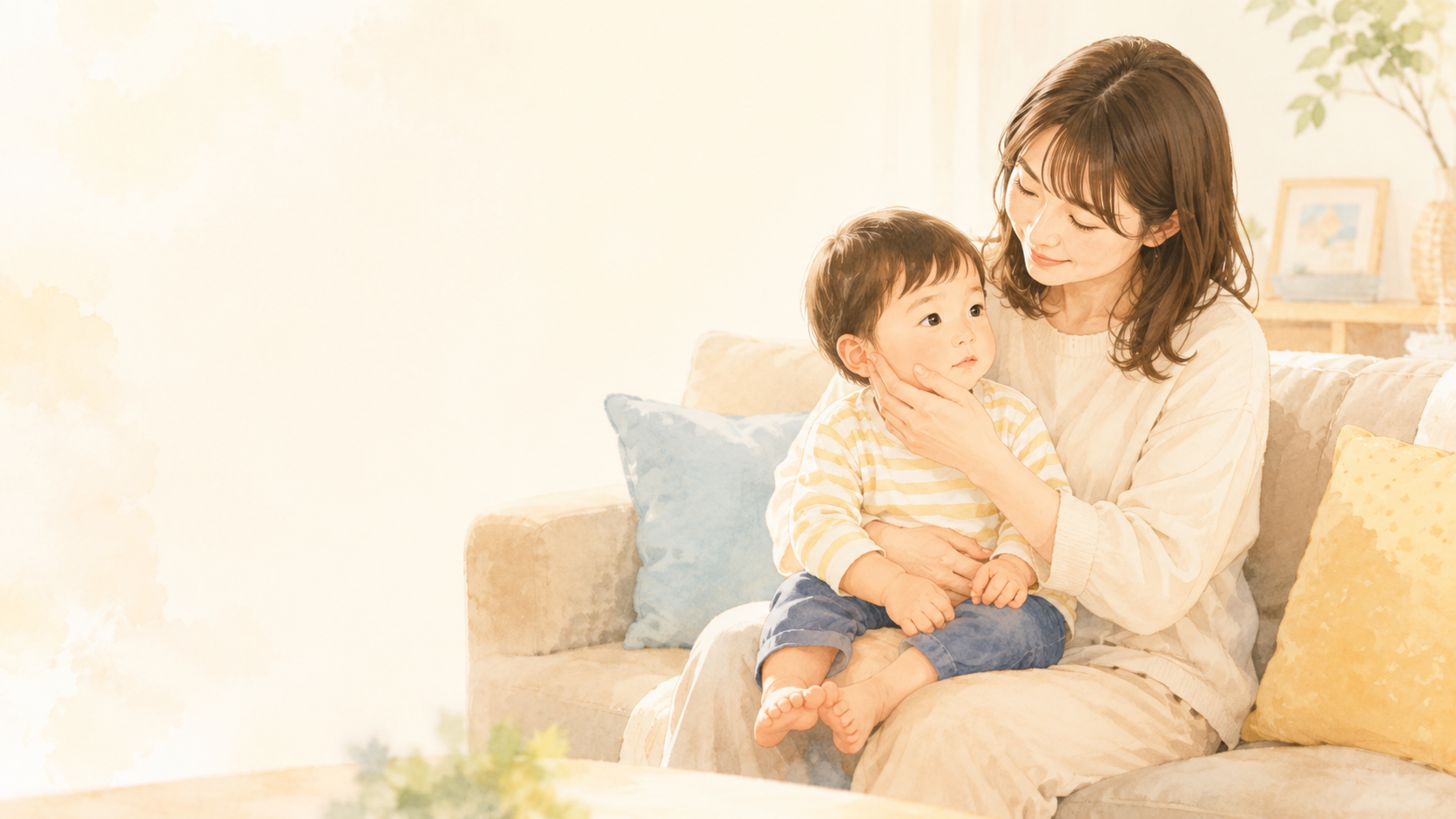 子供の様子を優しく見守る母親のイラスト