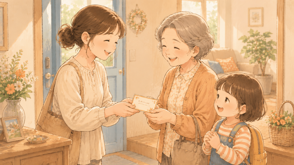 アレルギーの伝言メモを手渡す様子のイラスト