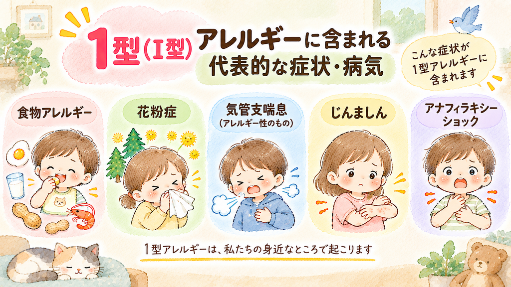 1型アレルギーに含まれる代表的な症状・病気