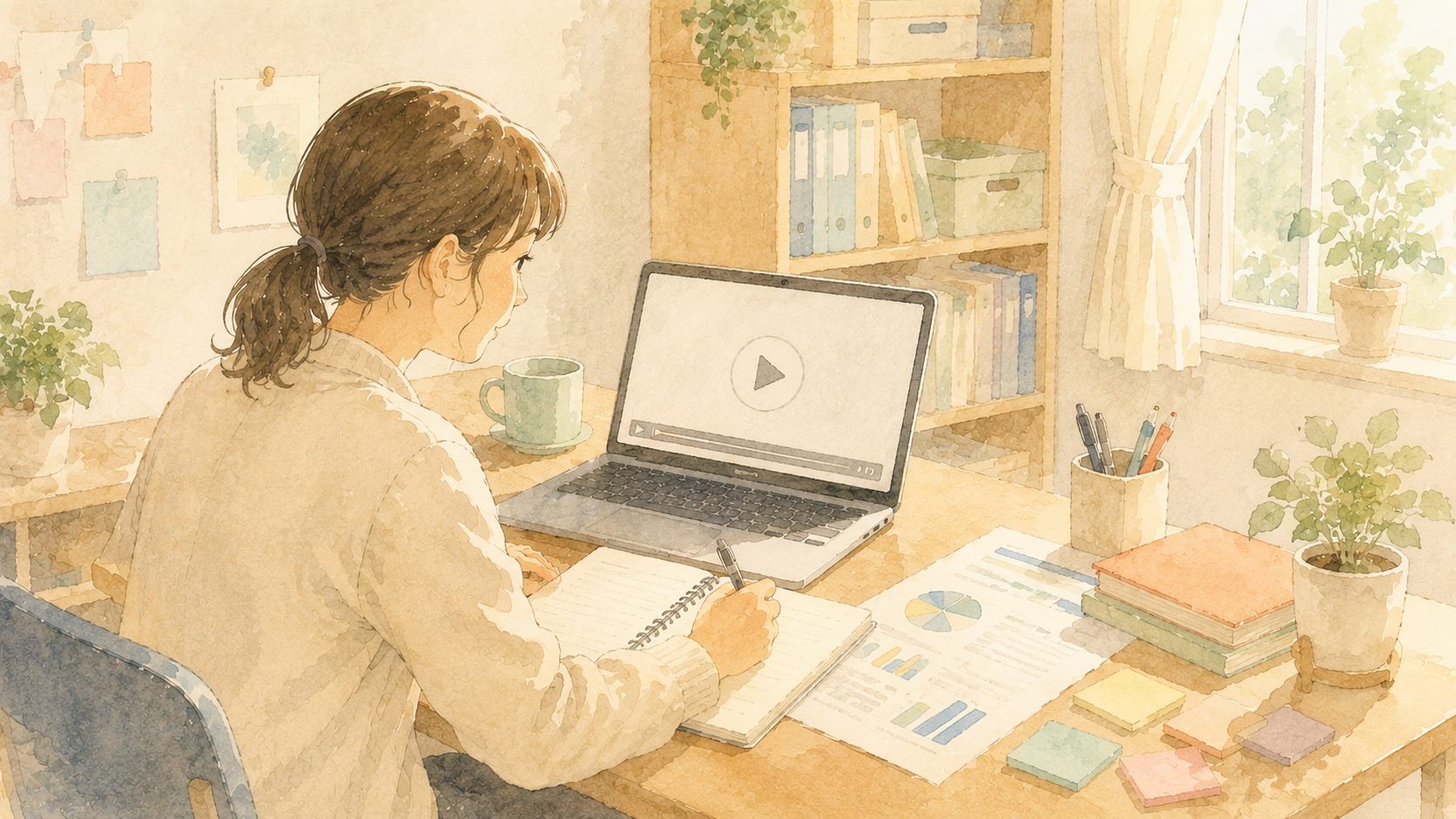 動画で勉強する先生