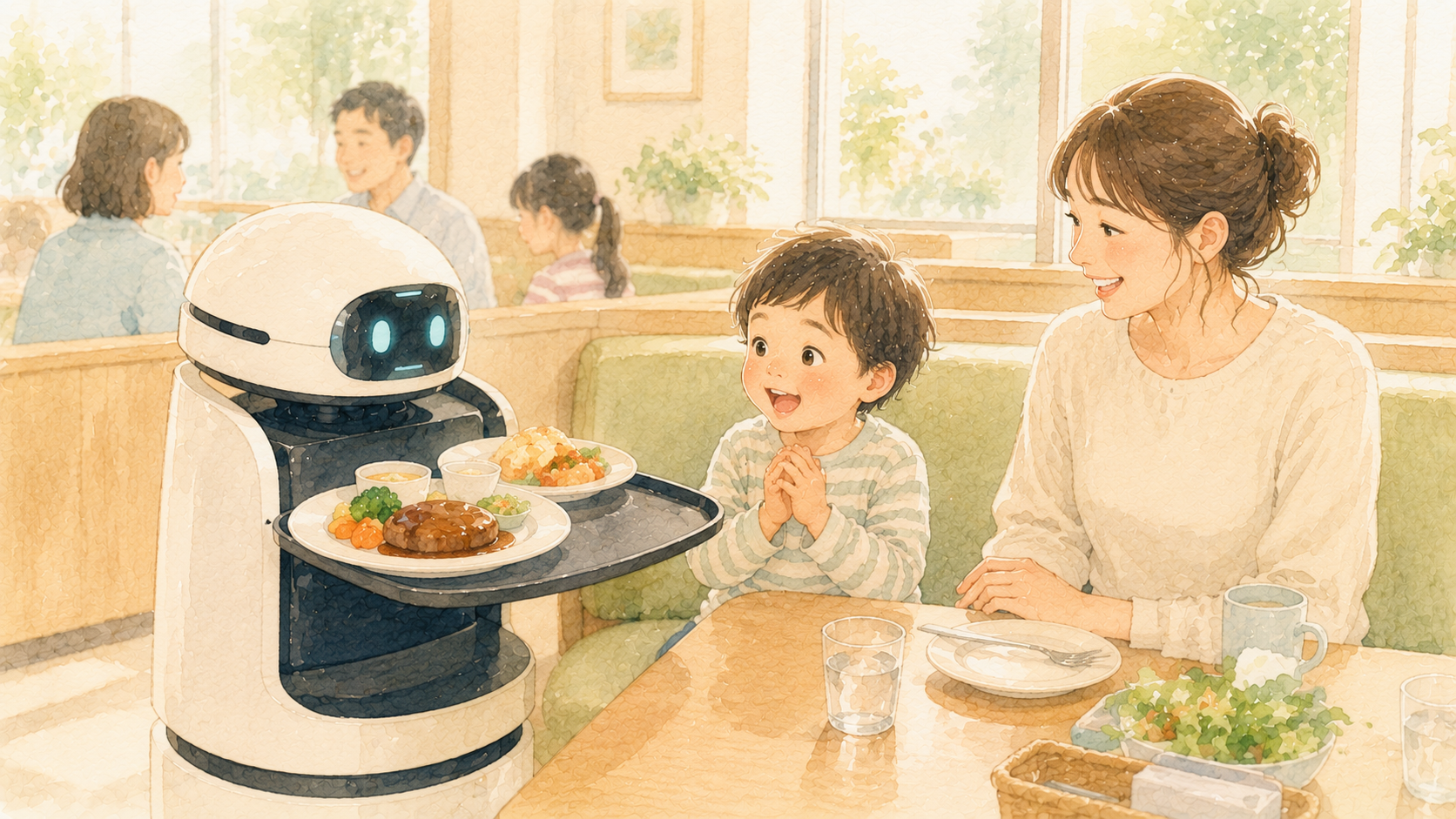 ファミレスでの配膳風景