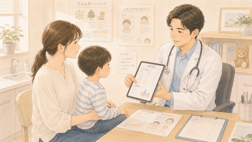小児科で検査・診断の説明を受ける場面