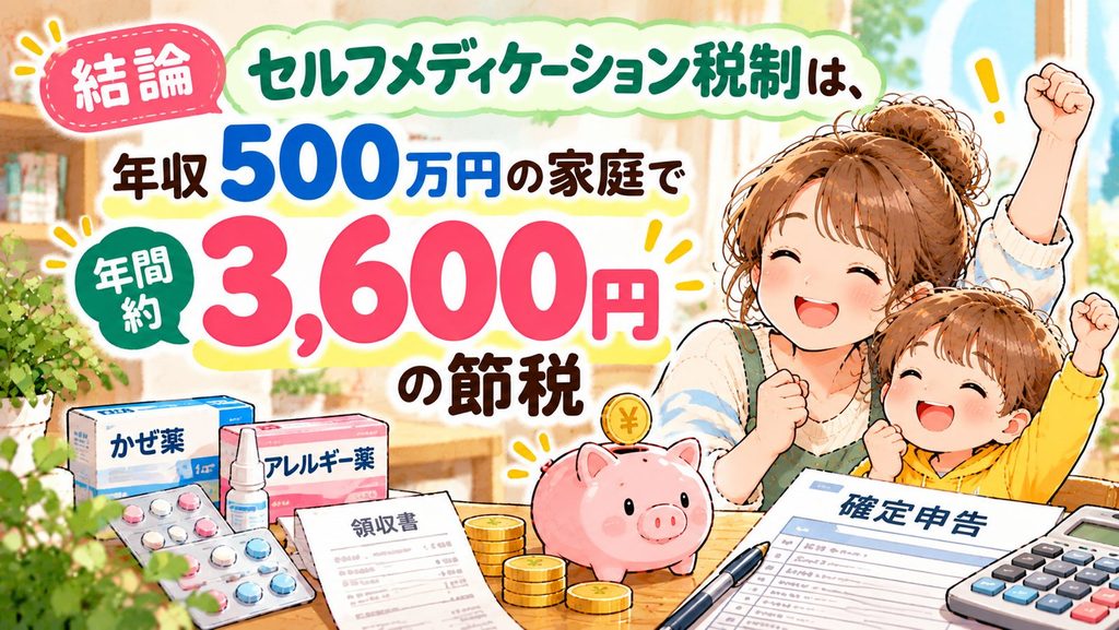 セルフメディケーション税制は、年収500万円の家庭で年間約3,600円の節税